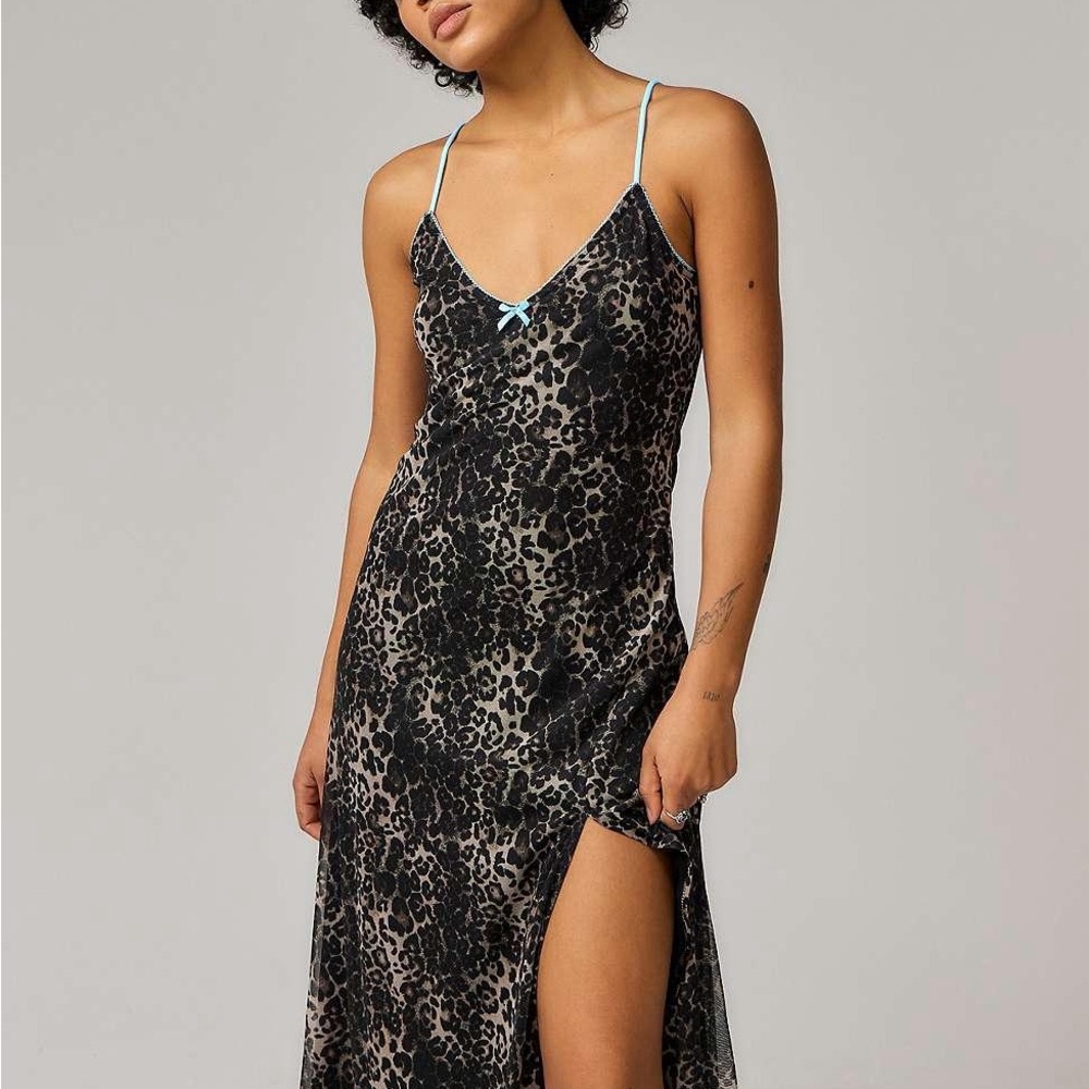 UO Leopard Print Black Slip Dress